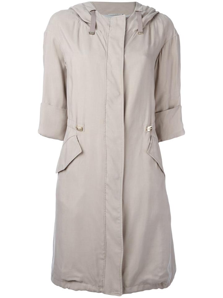 Herno - Three-quarters Sleeve Hooded Coat - Women - Cotton/polyester/acetate/viscose - 44, Women's, Nude/neutrals, Cotton/polyester/acetate/viscose