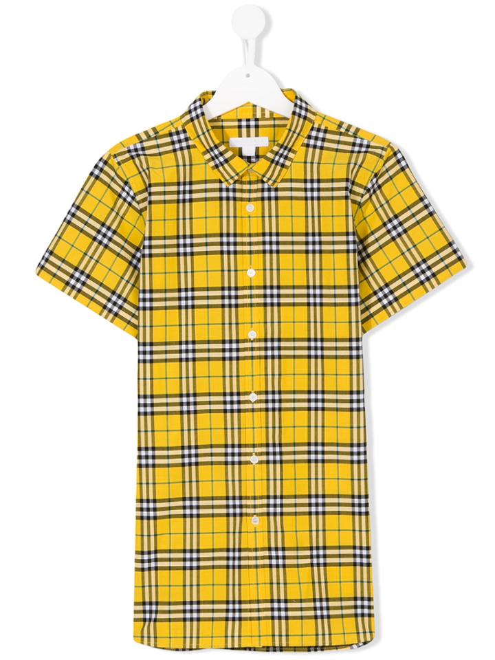 Burberry Kids Teen Check Short Sleeve Shirt - Yellow & Orange