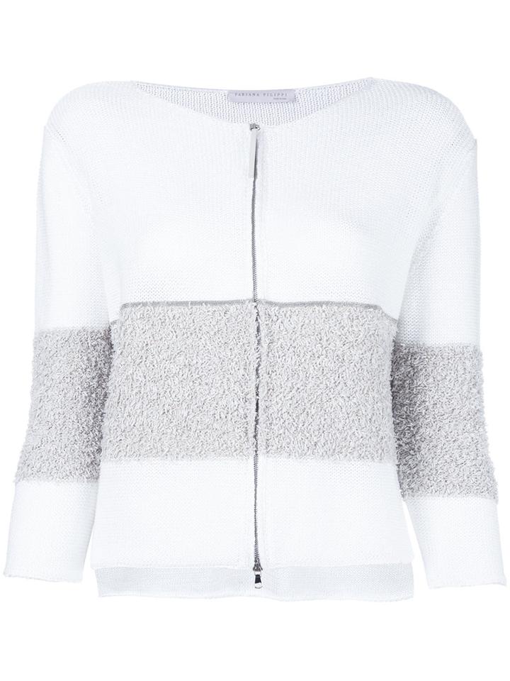 Fabiana Filippi Contrast Zip Up Cardigan, Women's, Size: 46, White, Cotton