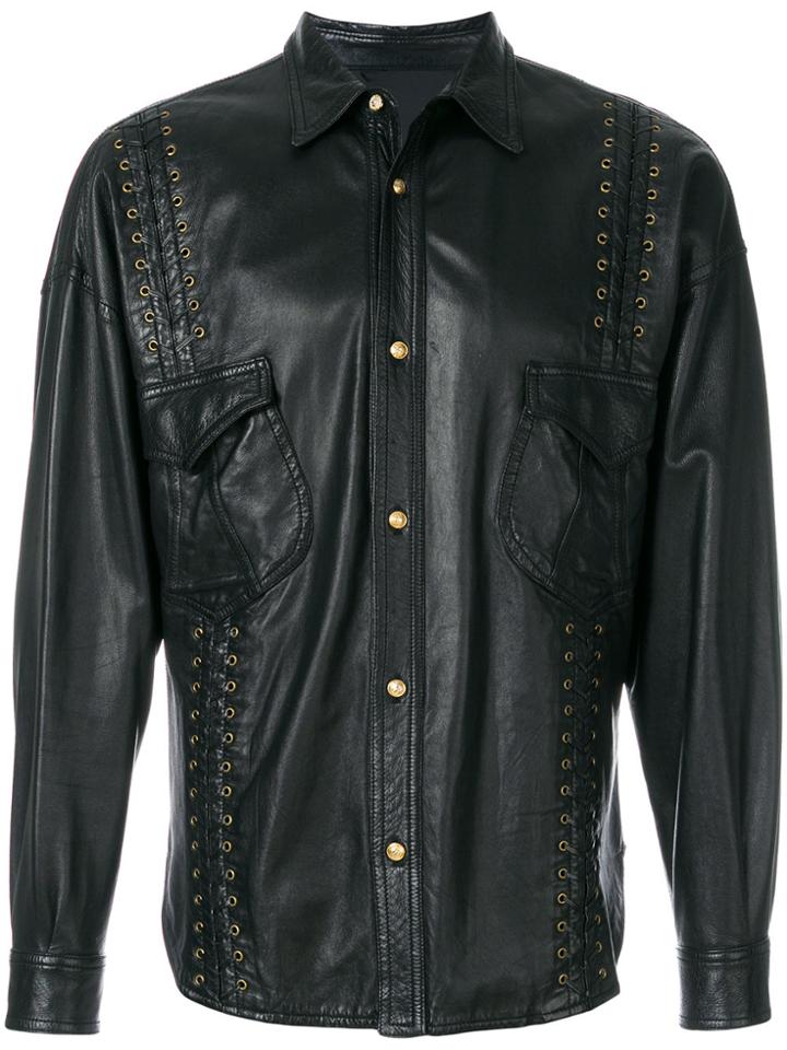 Versace Vintage Lace-up Detailing Leather Jacket - Black