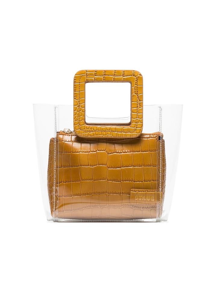 Staud Camel Shirley Mini Crocodile Embossed Leather Pvc Tote - Nude &