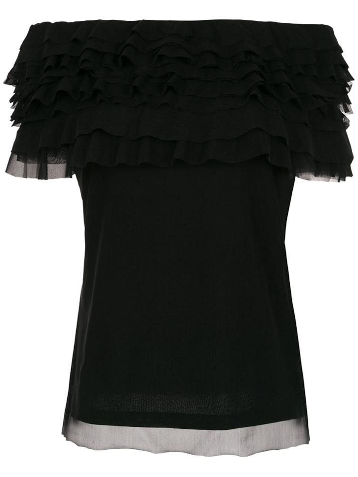 Gloria Coelho Ruffled Tulle Blouse - Black