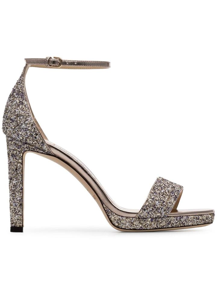 Jimmy Choo Metallic Silver Misty Glitter 100 Platform Sandals