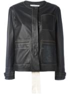 Loewe Embossed Logo Biker Jacket, Women's, Size: 40, Black, Leather/cotton