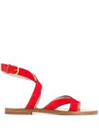 Stuart Weitzman Flat Strappy Sandals - Red