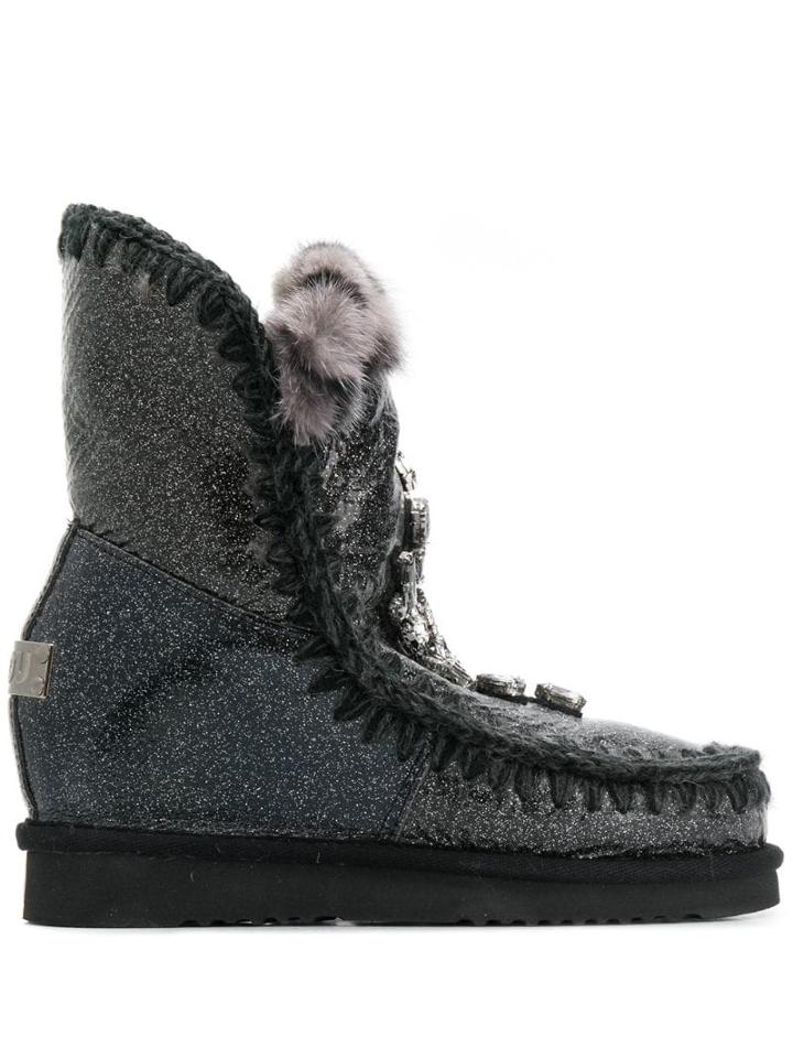 Mou Gem Embellished Boots - Grey