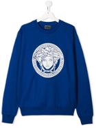 Young Versace Teen Medusa Logo Print Sweatshirt - Blue