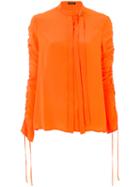 Versace - Crepe Ruched Sleeve Shirt - Women - Silk - 42, Yellow/orange, Silk