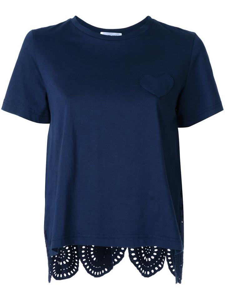 Muveil - Heart Patch T-shirt - Women - Cotton - 38, Women's, Blue, Cotton
