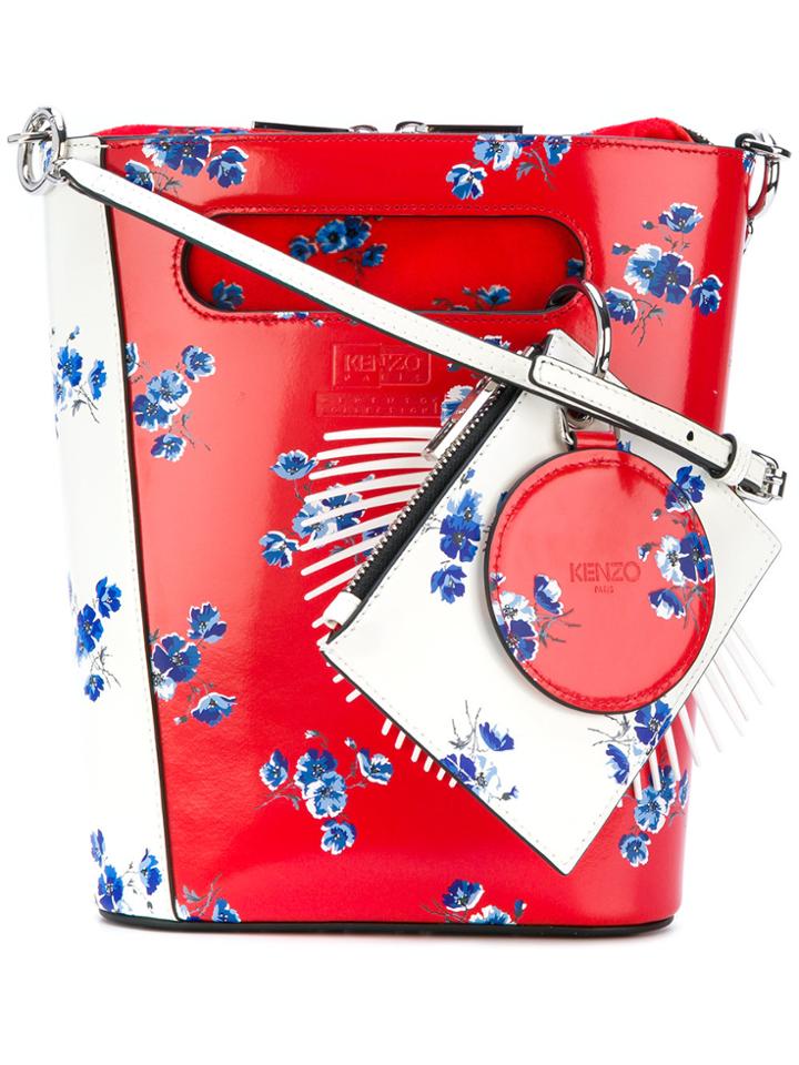 Kenzo Floral Print Panelled Shoulder Bag - Red