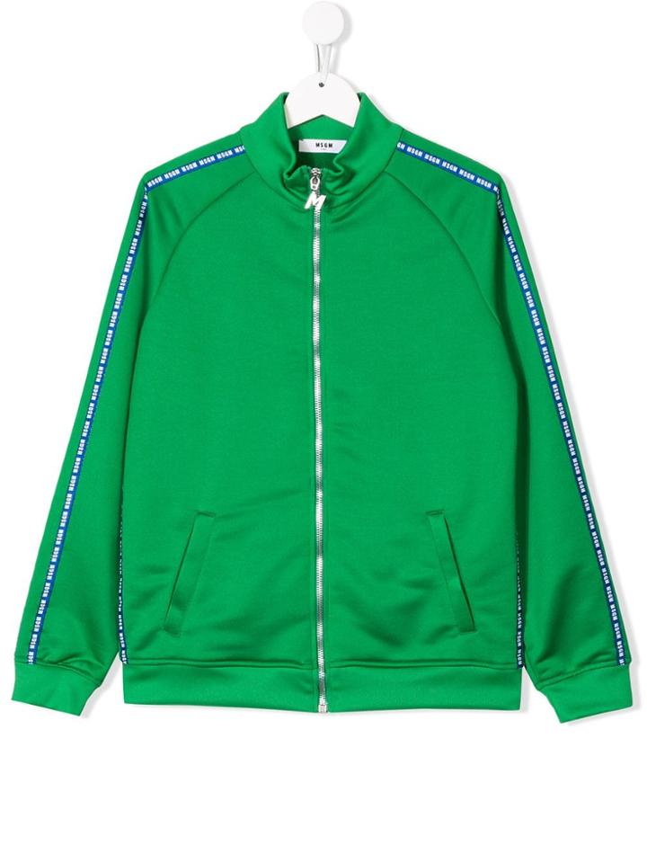 Msgm Kids Teen Logo Trim Track Jacket - Green