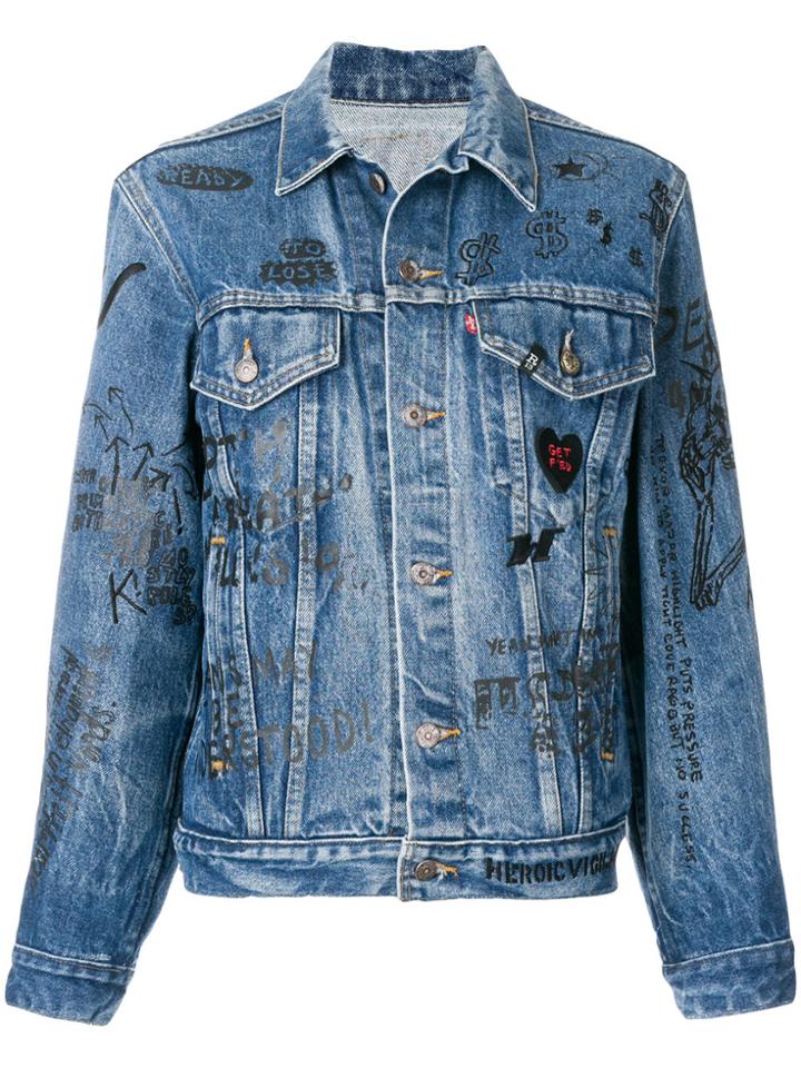 R13 Scribble Print Denim Jacket - Blue