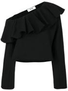 Msgm Off-shoulder Frilled Sweatblouse - Black