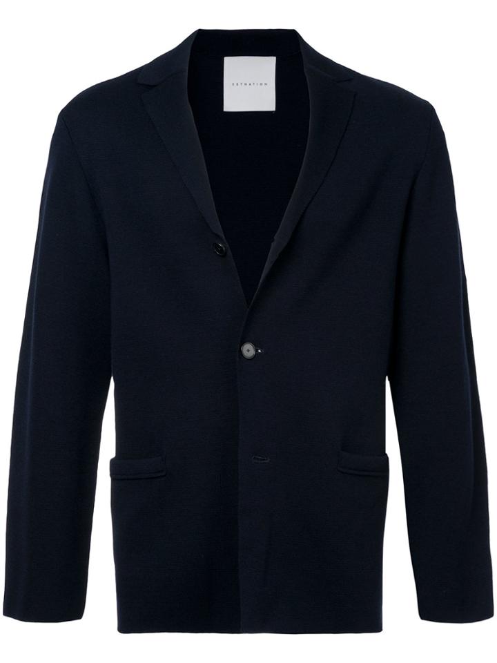Estnation Fitted Button Up Jacket - Blue