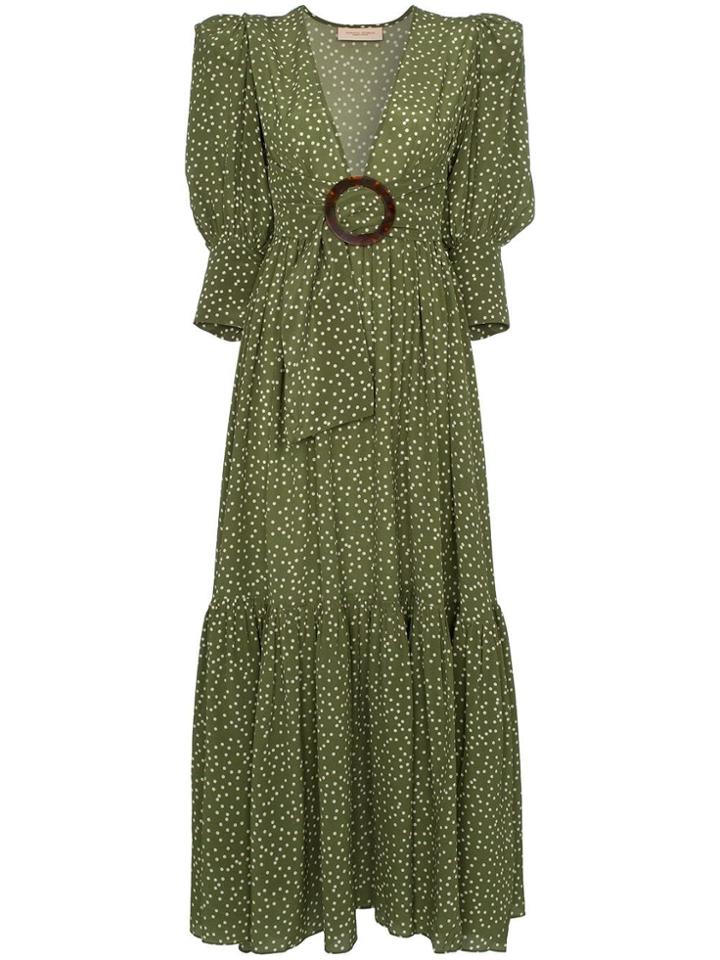 Adriana Degreas Mille Punti Deep V-neck Silk Dress - Green