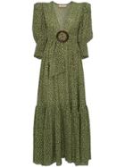 Adriana Degreas Mille Punti Deep V-neck Silk Dress - Green
