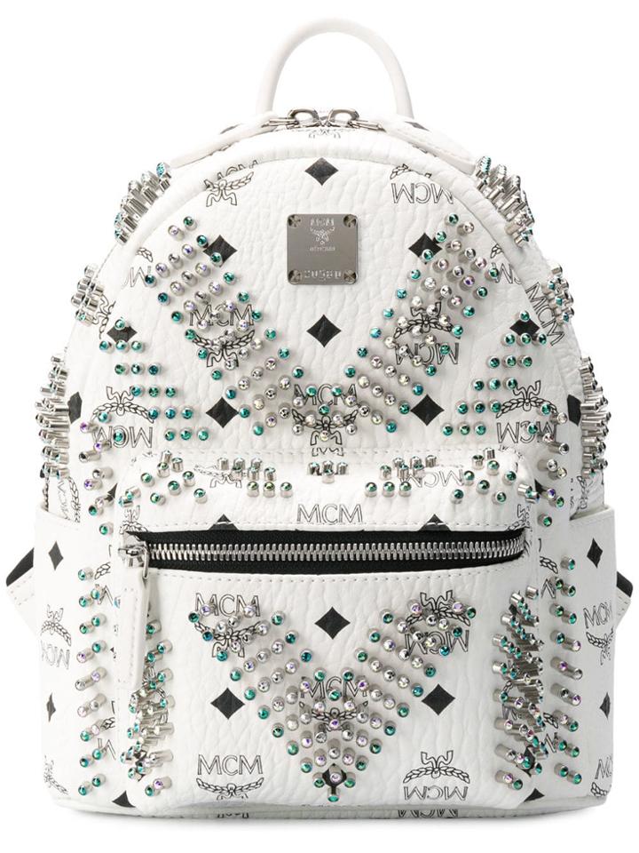 Mcm Embellished Monogram Backpack - White
