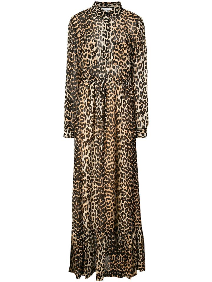 Ganni Leopard Print Maxi Dress - Brown