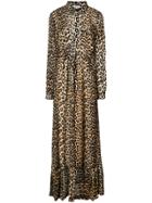 Ganni Leopard Print Maxi Dress - Brown