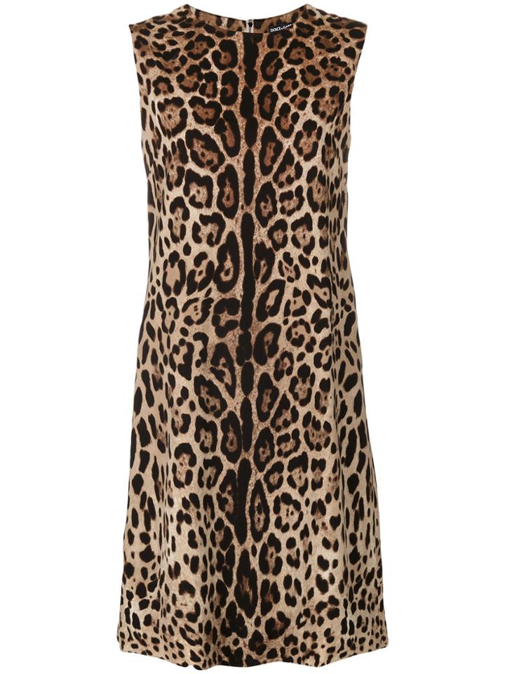 Dolce & Gabbana Leopard Print Shift Dress - Brown