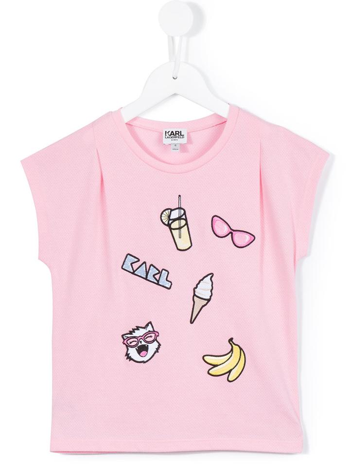 Karl Lagerfeld Kids Badges T-shirt, Girl's, Size: 8 Yrs, Pink/purple