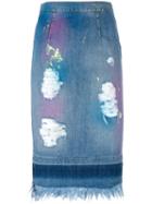 Marco Bologna Distressed Denim Pencil Skirt, Women's, Size: 42, Blue, Cotton