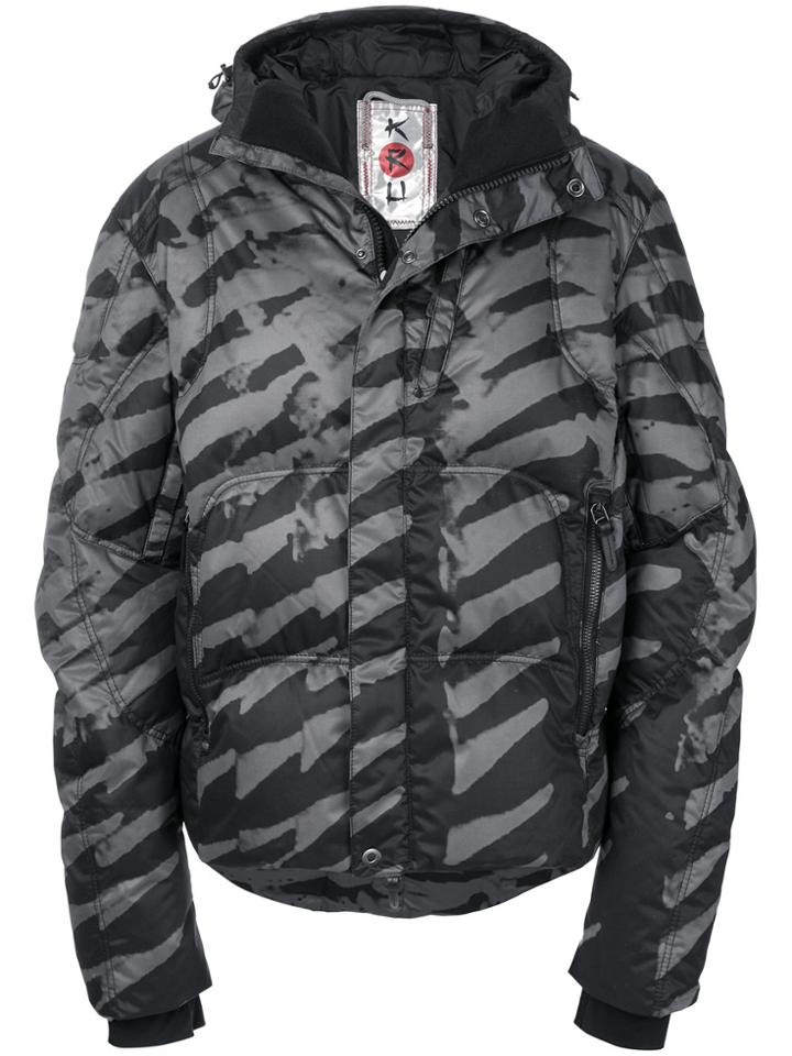 Kru Padded Patterned Coat - Black