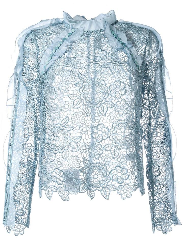 Self-portrait Lace Sheer Blouse - Blue