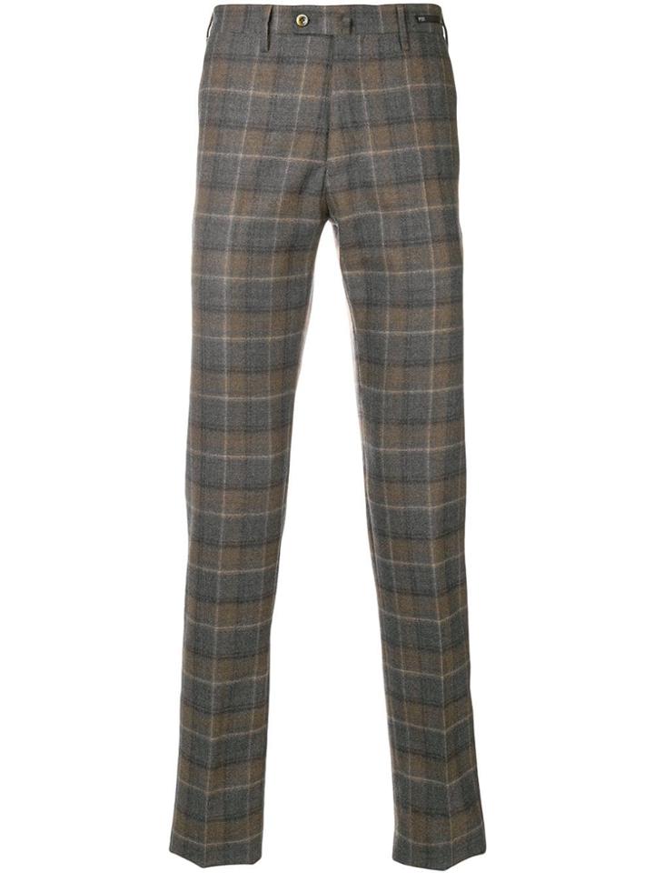 Pt01 Checked Slim Trousers - Brown