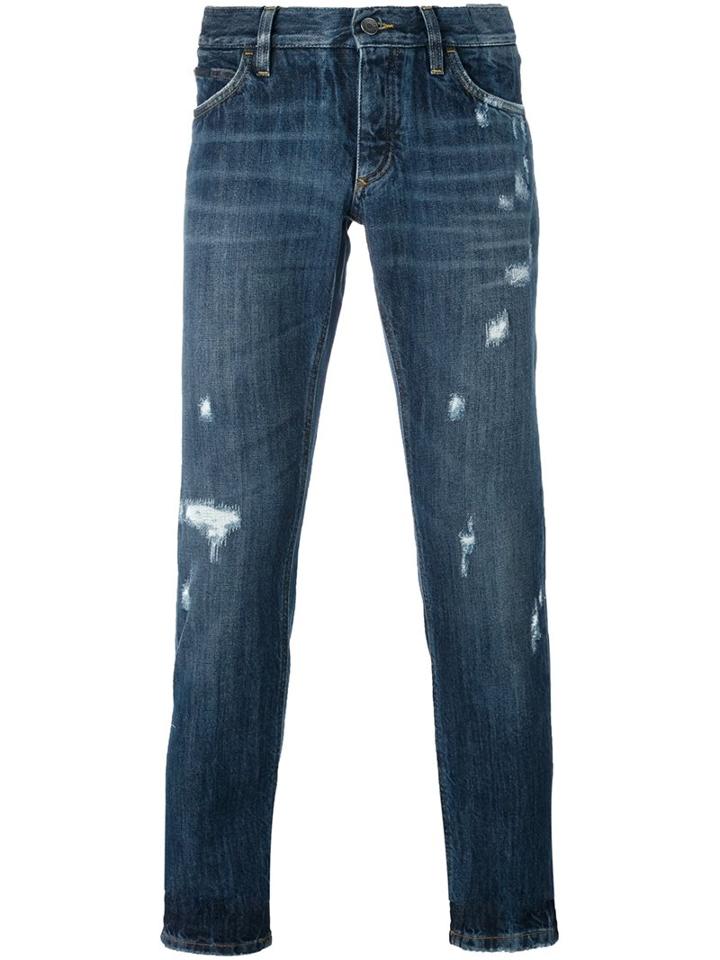 Dolce & Gabbana Ripped Detail Jeans, Men's, Size: 46, Blue, Cotton