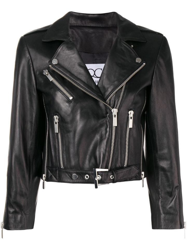 Quantum Courage Leather Biker Jacket - Black