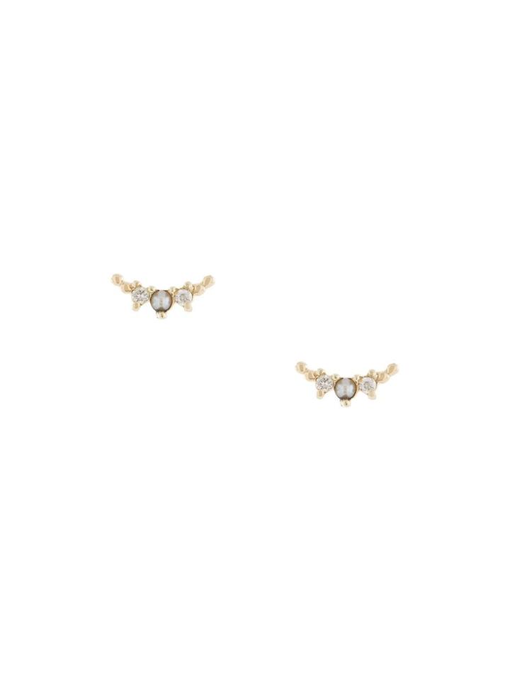Natalie Marie 14kt Yellow Gold Crescent Diamond And Pearl Studs