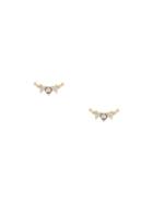 Natalie Marie 14kt Yellow Gold Crescent Diamond And Pearl Studs