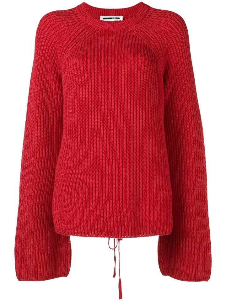 Mcq Alexander Mcqueen Ribbed Knit Lace-up Jumper - Red