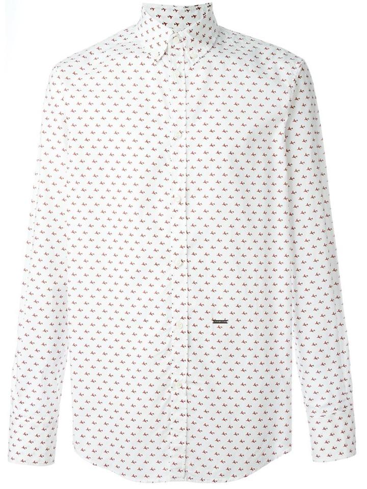 Dsquared2 Plane Print Shirt, Men's, Size: 48, White, Cotton