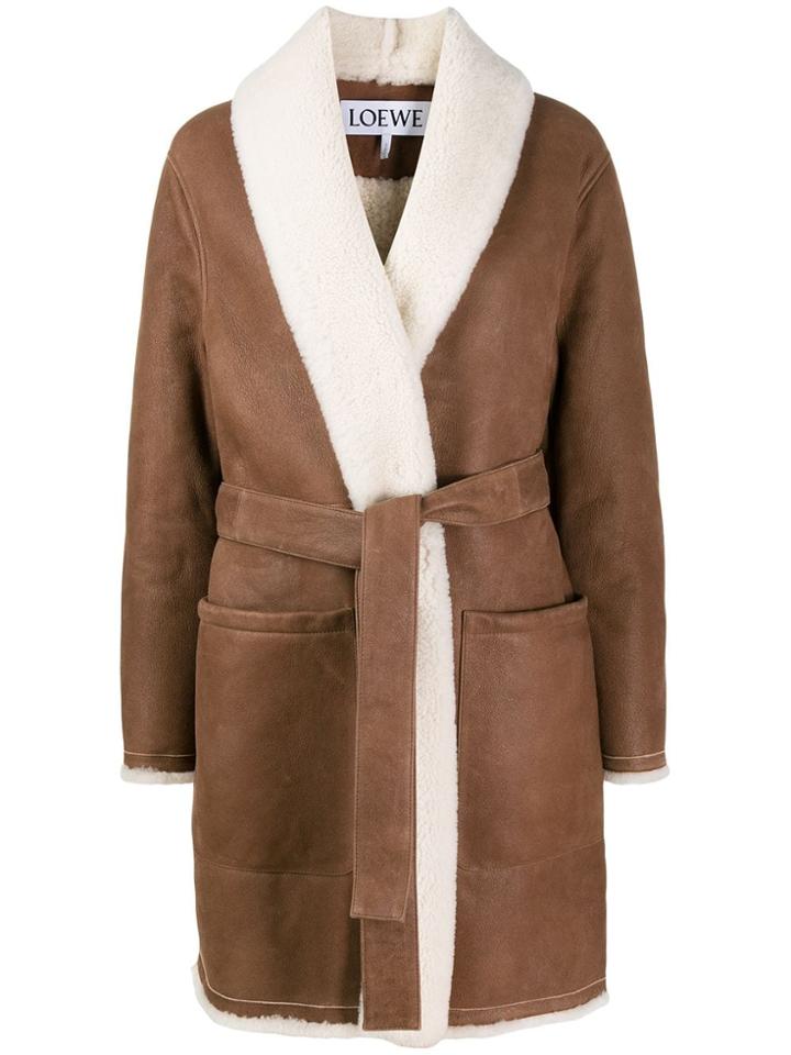 Loewe Belted Shearling Coat - Brown