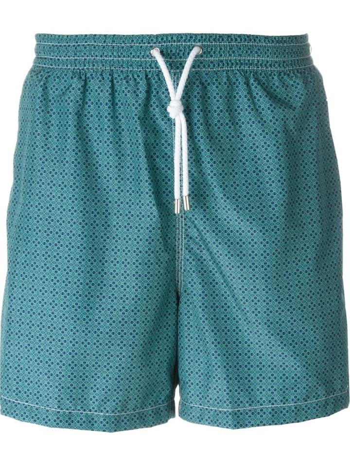 Kiton Geometric Print Swim Shorts, Men's, Size: 54, Green, Polyester