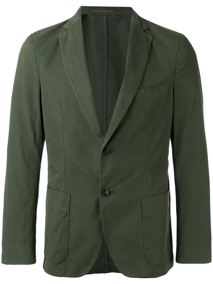 Officine Generale Two Button Blazer, Men's, Size: 50, Green, Cotton/polyester