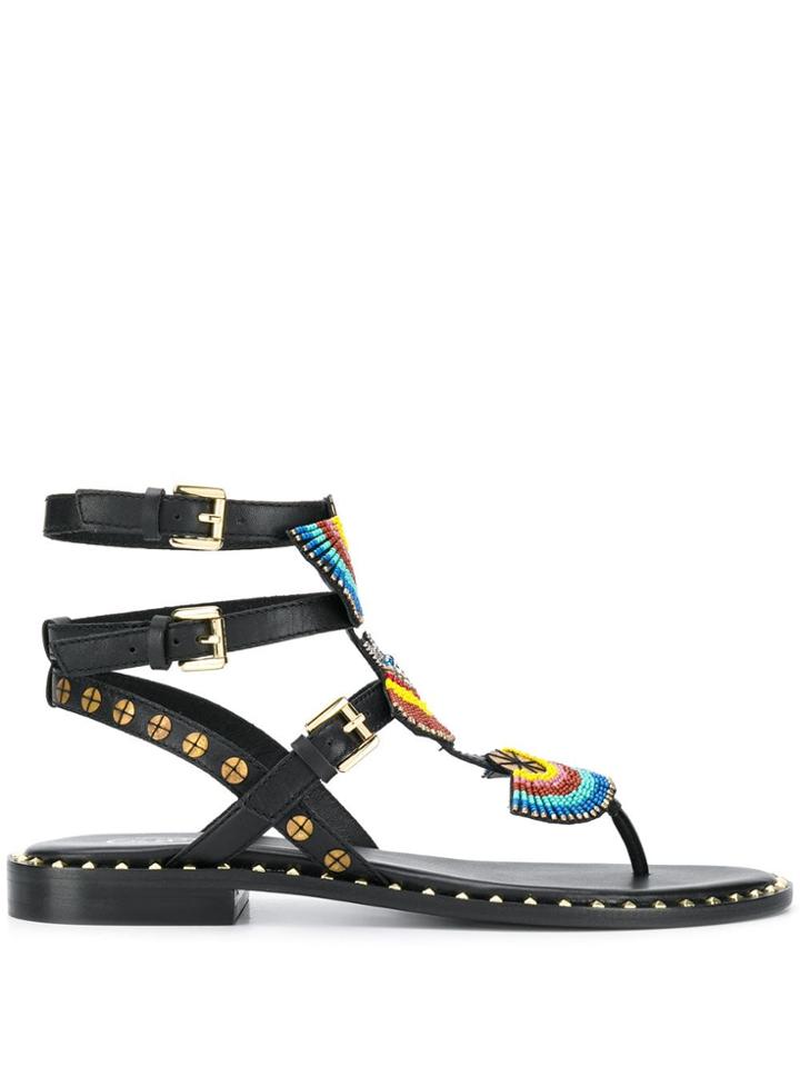 Ash Beaded Flat Sandals - Black