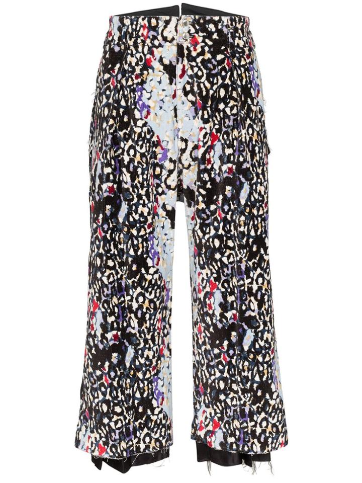 Sulvam Leopard Pattern Cropped Trousers - Black