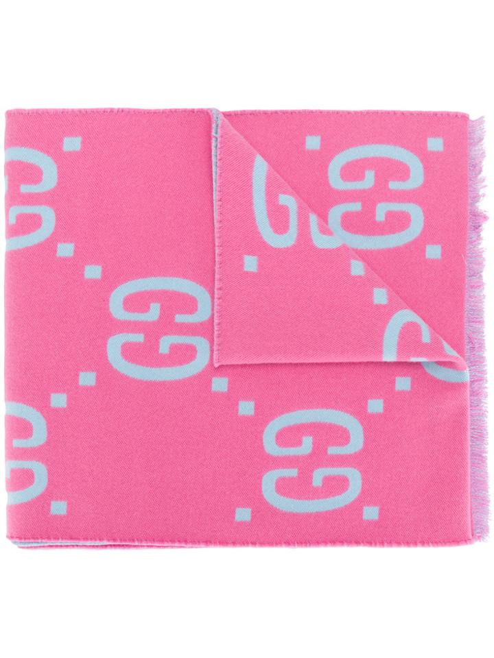 Gucci Logo Patterned Scarf - Pink & Purple