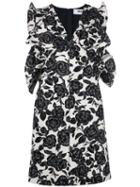 Msgm Floral Print Fitted Dress, Women's, Size: 42, Black, Cotton/linen/flax/polyester