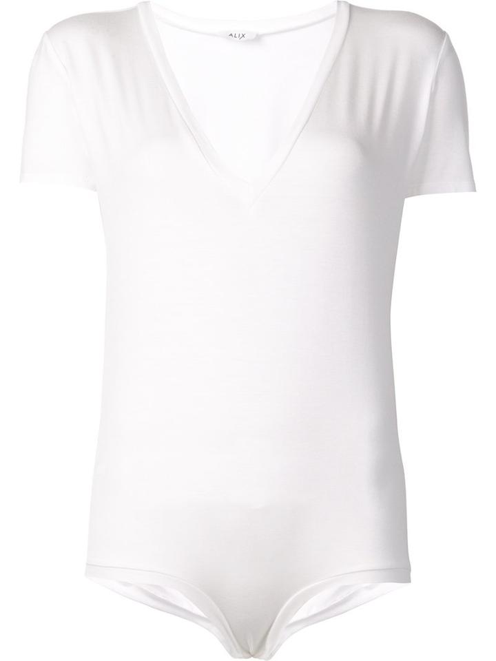 Alix V-neck Short Sleeved Bodysuit, Women's, Size: Small, White, Spandex/elastane/modal