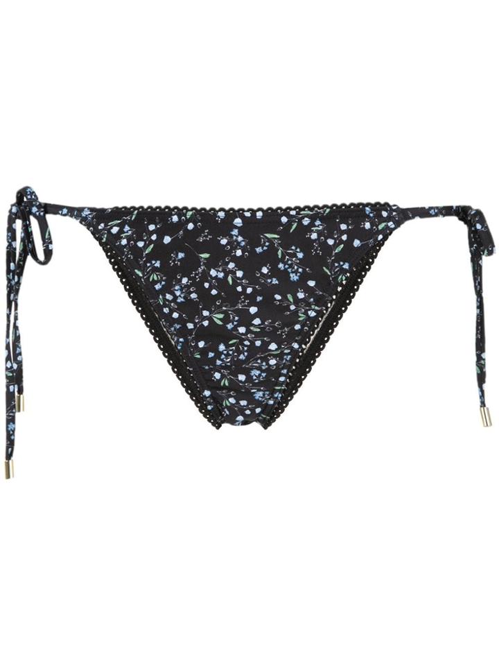 Peony Grasslands String Bikini Bottoms - Black