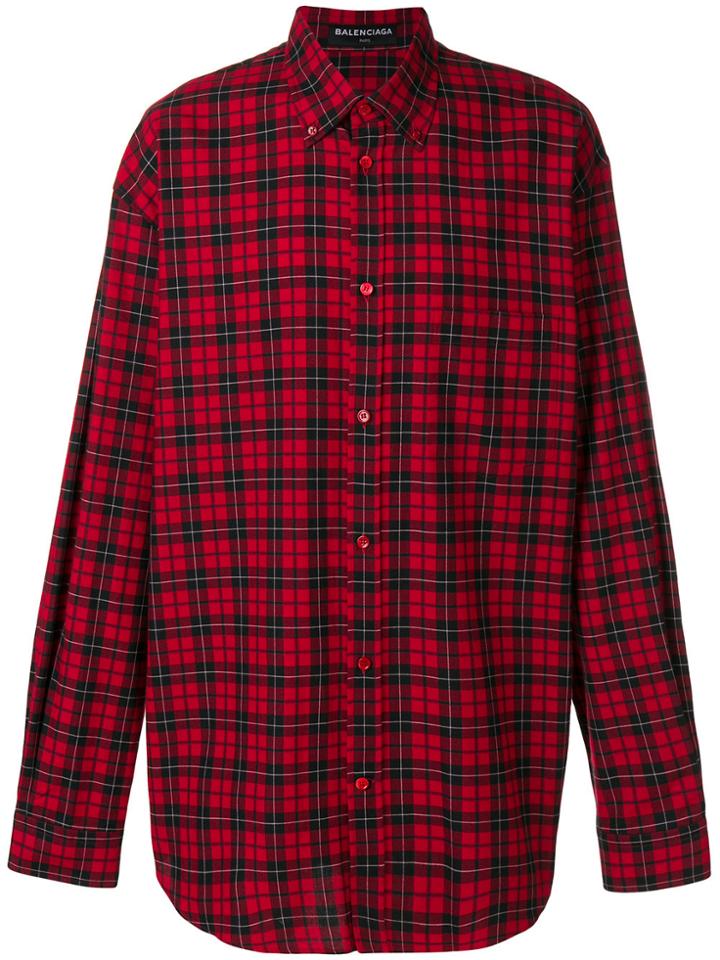 Balenciaga Bal Plaid Button Down Shirt - Red