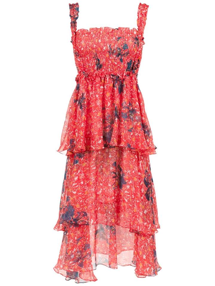 Clube Bossa Silk Midi Zelza Dress - Red