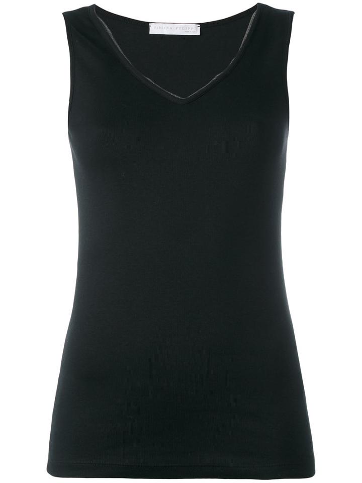 Fabiana Filippi Beaded Trim Tank, Women's, Size: 40, Black, Cotton/spandex/elastane