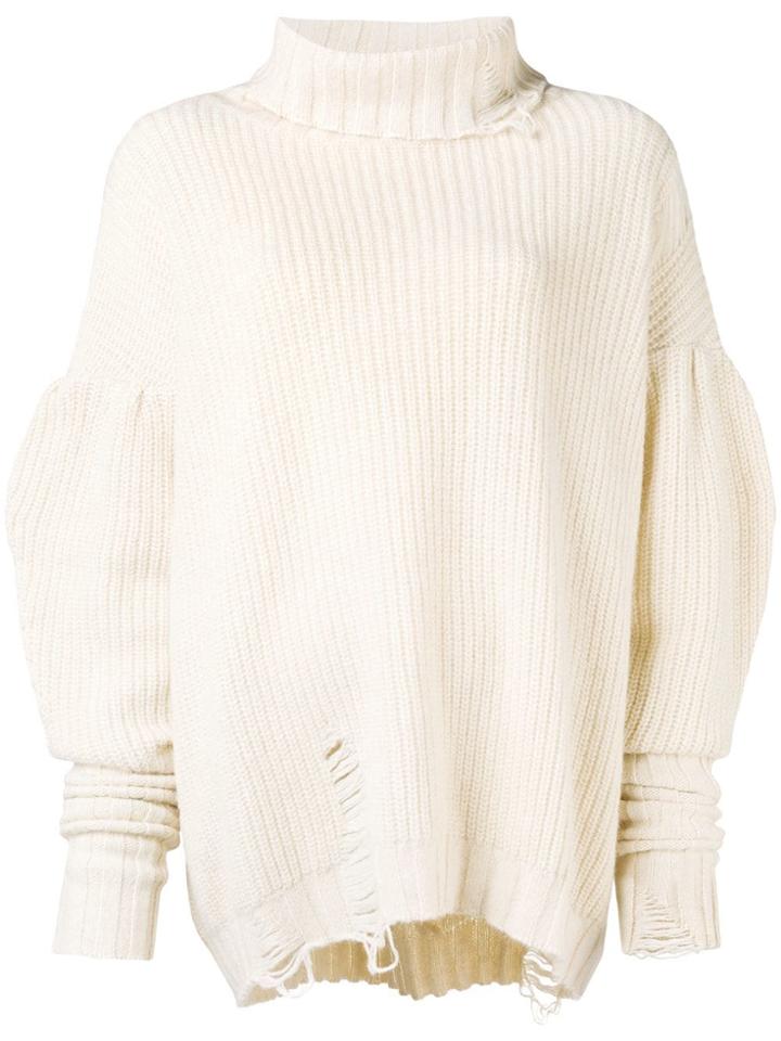 Circus Hotel Distressed Turtle Neck Jumper - Neutrals