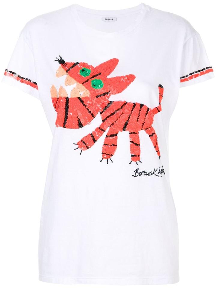 P.a.r.o.s.h. Sequinned Tiger Embroidery T-shirt - White