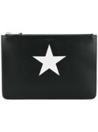 Givenchy Star Print Pouch, Women's, Black, Cotton/calf Leather
